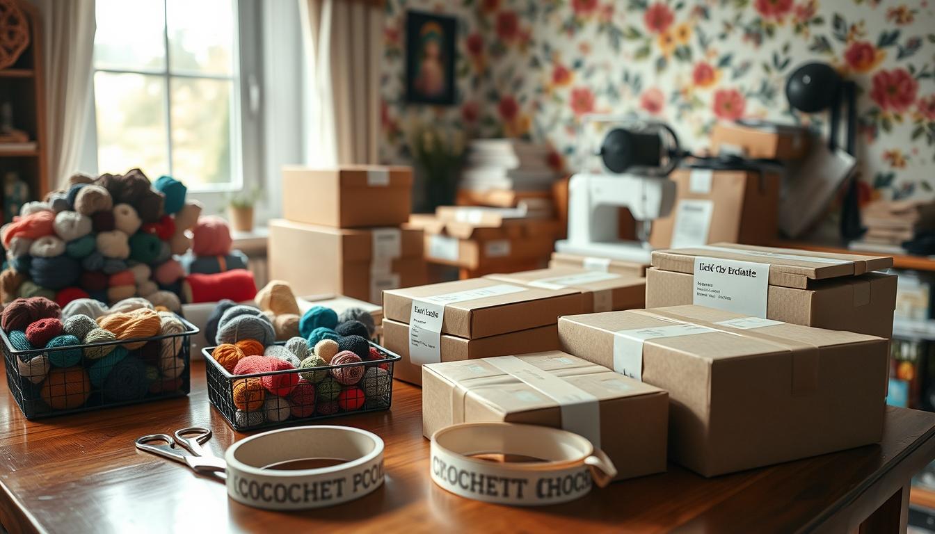 crochet packaging station setup